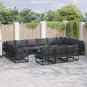 vidaXL Σετ Καναπέ Κήπου με μαξιλάρι 13 pcs Μαύρο Αλουμίνιο