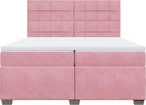 vidaXL Κρεβάτι Boxspring με Στρώμα Ροζ 200x200 εκ. Βελούδινο