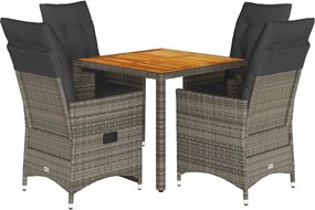 vidaXL Σετ Τραπεζαρίας Κήπου 5 τεμ. Γκρι Συνθ. Ρατάν με Μαξιλάρια