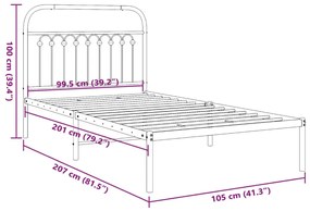 Πλαίσιο Κρεβατιού με Κεφαλάρι Λευκό 100 x 200 εκ. Μεταλλικό - Λευκό