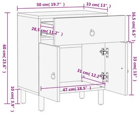 Κομοδίνο 50 x 33 x 60 εκ. από Μασίφ Ξύλο Μάνγκο - Καφέ