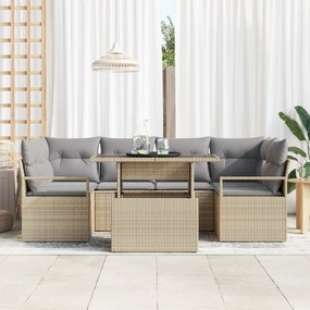 vidaXL Σετ καναπέ κήπου 7 τεμαχίων με μαξιλάρια Μπεζ Πολυ Ρατάν