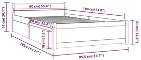 vidaXL Πλαίσιο Κρεβατιού με Συρτάρια Λευκό 90 x 190 εκ Single