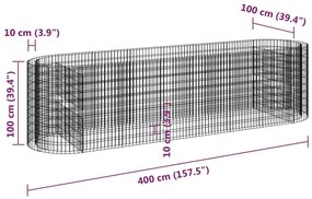 Συρματοκιβώτιο-Γλάστρα Υπερυψωμένη 400x100x100 εκ Γαλβ. Ατσάλι - Ασήμι