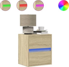vidaXL Κομοδίνα Επιτοίχια με Φώτα LED 2 τεμ. Sonoma Δρυς