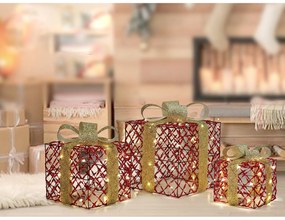 Χριστουγεννιάτικο Σετ Πακέτα Με 90 MicroLED Κόκκινο/Χρυσό 3Τμχ