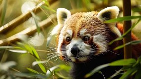 Intra Συλλεκτικό Ξύλινο Παζλ Plywood  4mm - Κόκκινο Panda στο δάσος μπαμπού Σε Ξύλινο Κουτί - Διαστάσεις: 10x10 cm – 25 κομμάτια