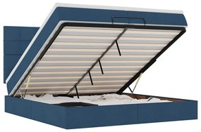vidaXL Οθωμανικό κρεβάτι με στρώματα &amp; LEDs Μπλε 200x200cm ύφασμα