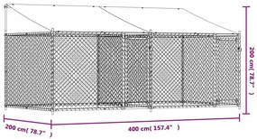 Κλουβί Σκύλου με Οροφή και Πόρτες Γκρι 4x2x2 μ. Γαλβ. Χάλυβας - Γκρι