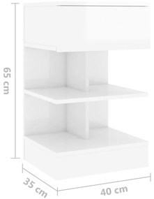 vidaXL Κομοδίνο Γυαλιστερό Λευκό 40 x 35 x 65 εκ. από Επεξ. Ξύλο