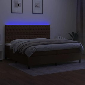 Κρεβάτι Boxspring με Στρώμα &amp; LED Σκ.Καφέ 200x200εκ. Υφασμάτινο - Καφέ