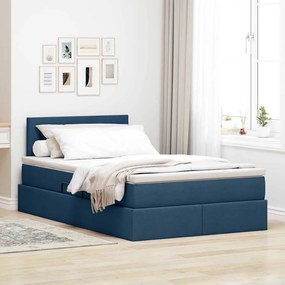 vidaXL LED Κρεβάτι αποθήκευσης με στρώμα Μπλε 120 x 190 cm Ύφασμα
