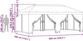vidaXL Κιόσκι με Πλαϊνές Τοίχους 6 x 3 m Μπεζ Πολυεστέρας και Χάλυβας