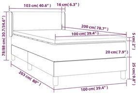 Κρεβάτι Boxspring με Στρώμα Σκούρο Γκρι 100x200 εκ. Υφασμάτινο - Γκρι