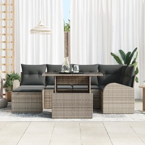 vidaXL Σετ Καναπέ Κήπου  7 Τεμαχίων με Μαξιλάρια Γκρι Πολυ Ρατάν