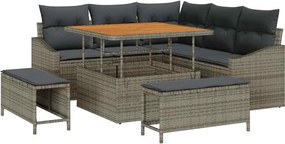 vidaXL Σετ Καναπέ Κήπου με μαξιλάρι 8 pcs Γκρι Πολυ ράταν