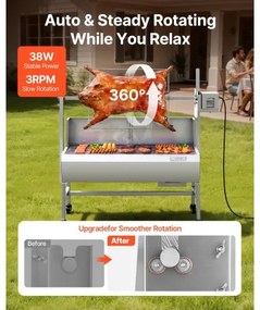 VEVOR Rotisserie Grill, 38W BBQ Outdoor Pig &amp; Lamb Spit Roaster, Charcoal Spit Roaster with 60 kg Load Capacity &amp; 7-Level Height, Stainless Steel Electric Rotisserie Grill Kit for Camping Outdoor