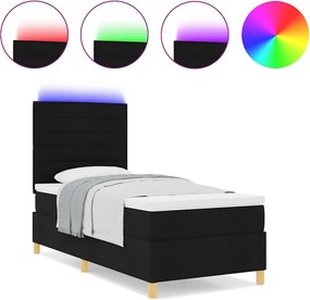 vidaXL LED Κρεβάτι με βάθρο με στρώμα Μαύρο 90 x 190 cm ύφασμα