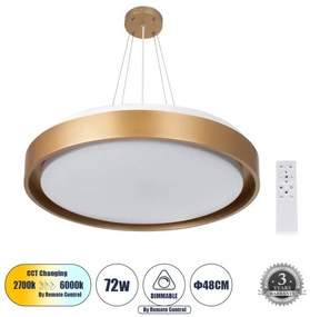 Κρεμαστό Φωτιστικό Οροφής LED 72W 8306lm BARCHETTA Globostar-61399-Χρυσό 61399
