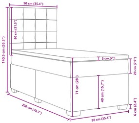 Κρεβάτι Boxspring με Στρώμα Σκούρο Γκρι 90x200 εκ. Βελούδινο - Γκρι