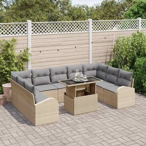 vidaXL Σετ Καναπέ Κήπου με μαξιλάρι 10 pcs Μπεζ Πολυ ράταν