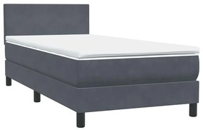 vidaXL Κρεβάτι Boxspring με Στρώμα Σκούρο Γκρι 90x210 εκ. Βελούδινο