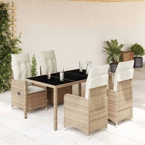 vidaXL Σετ Επίπλων Bistro Κήπου 5 τεμ. Μπεζ Συνθετ. Ρατάν με Μαξιλάρια