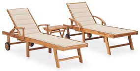 vidaXL Ξαπλώστρες 2 τεμ. από Μασίφ Ξύλο Teak με Τραπέζι και Μαξιλάρι