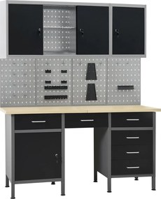 vidaXL Πάγκος Εργασίας με Τέσσερα Πάνελ Τοίχου και Δύο Ντουλάπια