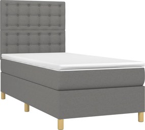 vidaXL Κρεβάτι Boxspring με Στρώμα &amp; LED Σκ.Γκρι 80x200 εκ. Υφασμάτινο