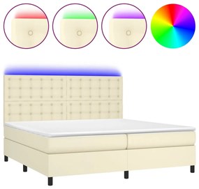 vidaXL Κρεβάτι Boxspring με Στρώμα & LED Κρεμ 200x200 εκ. Συνθ. Δέρμα