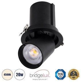 GloboStar® VIRGO-B 60312 Χωνευτό LED Spot Downlight TrimLess Φ13.5cm 20W 2600lm 36° AC 220-240V IP20 Φ13.5cm x Υ14cm - Στρόγγυλο - Μαύρο - Φυσικό Λευκό 4500K - Bridgelux COB - 5 Years Warranty