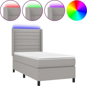 vidaXL Κρεβάτι Boxspring με Στρώμα &amp; LED Αν.Γκρι 90x200 εκ. Υφασμάτινο