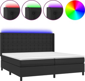 vidaXL Κρεβάτι Boxspring με Στρώμα &amp; LED Μαύρο 200x200 εκ. Συνθ. Δέρμα