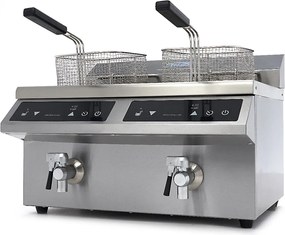 Deep Fryer - 2 x 8L - 2 Baskets - with Drain Tap - Induction