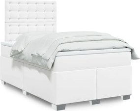 vidaXL Κρεβάτι Boxspring με Στρώμα Λευκό 120x190εκ.από Συνθετικό Δέρμα