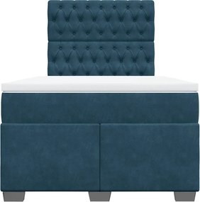 vidaXL Κρεβάτι Boxspring με Στρώμα Μπλε 120x190 εκ. Βελούδινο