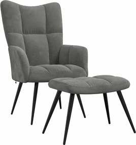 vidaXL Πολυθρόνα Relax Σκούρο Γκρι Βελούδινη με Σκαμπό