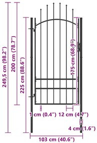 vidaXL Καγκελόπορτα Μαύρη 1 x 2,5 μ. Ατσάλινη