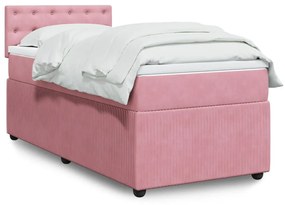 vidaXL Κρεβάτι Boxspring με Στρώμα Ροζ 90x190 εκ. Βελούδινο