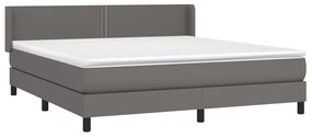 Κρεβάτι Boxspring με Στρώμα Γκρι 160x200εκ. από Συνθετικό Δέρμα - Γκρι