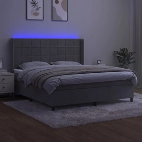 vidaXL Κρεβάτι Boxspring με Στρώμα & LED Αν.Γκρι 160x200 εκ. Βελούδινο