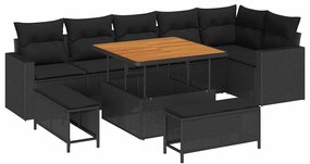 vidaXL Σετ Καναπέ Κήπου 9 pcs Μαύρο συνθετικό ρατάν