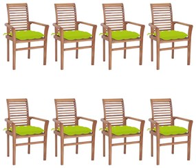 Καρέκλες Τραπεζαρίας 8 τεμ. Ξύλο Teak &amp; Φωτ. Πράσινα Μαξιλάρια