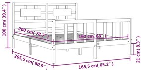 Πλαίσιο Κρεβατιού με Κεφαλάρι 160x200 εκ. από Μασίφ Ξύλο - Καφέ