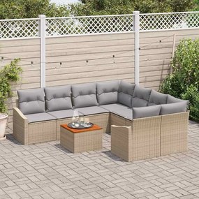 vidaXL Σετ Καναπέ Κήπου με μαξιλάρι 9 pcs Μπεζ Πολυ ράταν