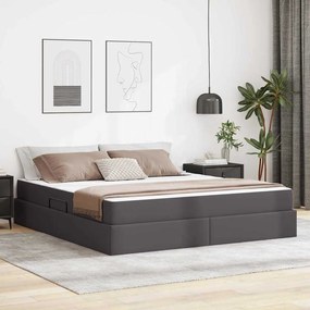 vidaXL Κρεβάτι με αποθηκευτικό χώρο και στρώμα 2 pcs Γκρι Δέρμα