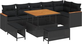 vidaXL Σετ Καναπέ Κήπου 9 τμχ. 6-Αριθμός καθισμάτων Μαύρο Πολυ ράταν