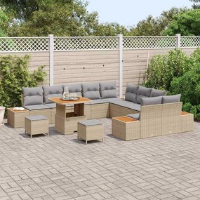 vidaXL Σετ Καναπέ Κήπου με μαξιλάρι 13 pcs Μπεζ Πολυ ράταν