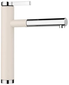 Blanco Linee-S Soft White-Chrome Μπαταρία Κουζίνας με Περιστρεφόμενο Ρουξούνι και Αποσπώμενο Ντους